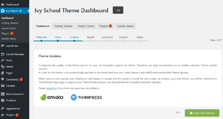 Update Theme - Ivy School - ThimPress Docs