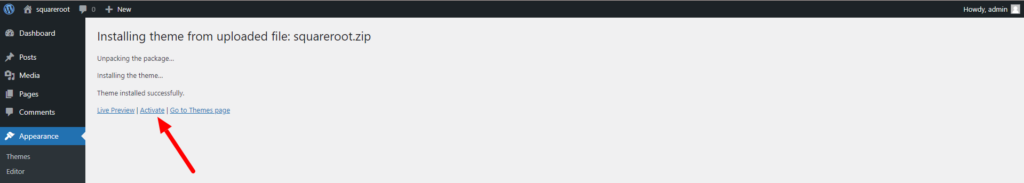 Upload Theme - Installation - ThimPress Docs