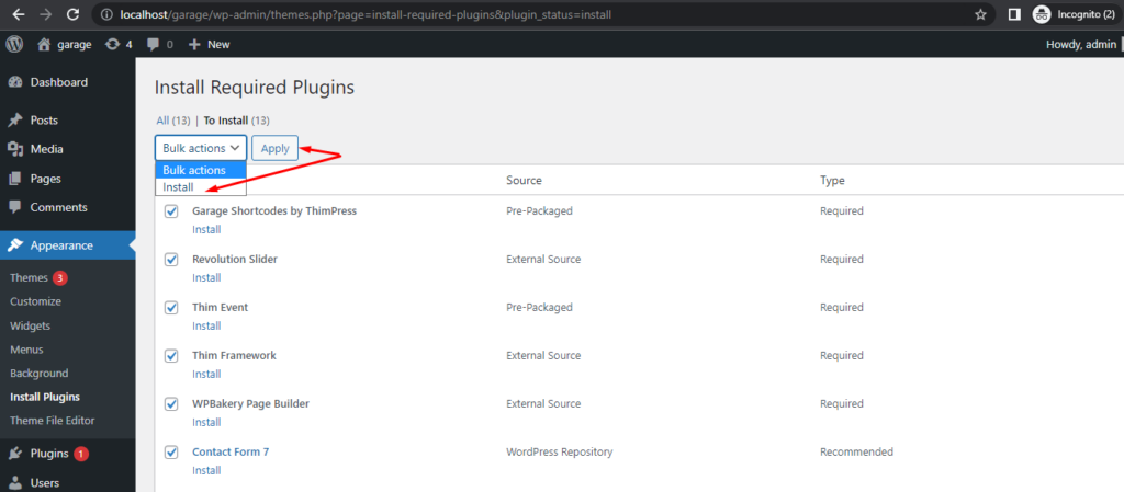 Installation - Garage - ThimPress Docs