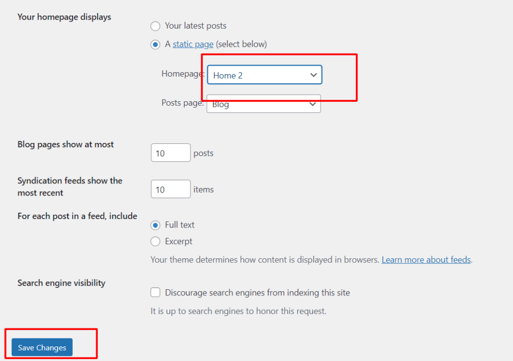 Set Up Home Page - Configuration - ThimPress Docs