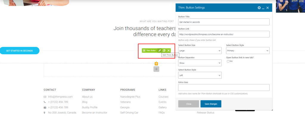 Button Get Started In Seconds - Wp Bakery - ThimPress Docs