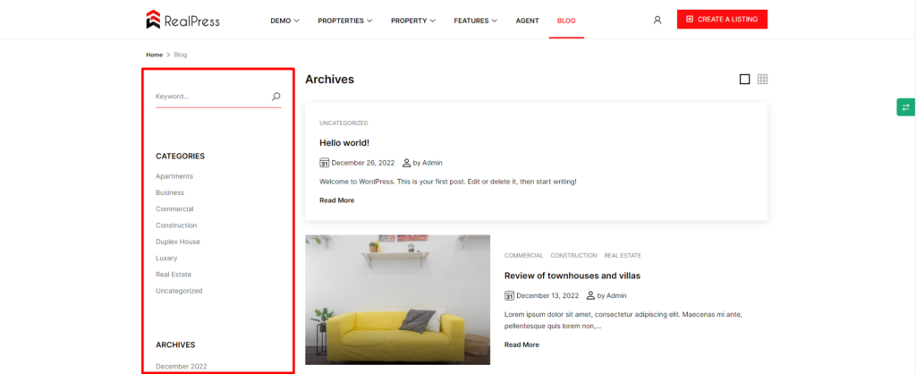 Blog Setting - Customize - ThimPress Docs