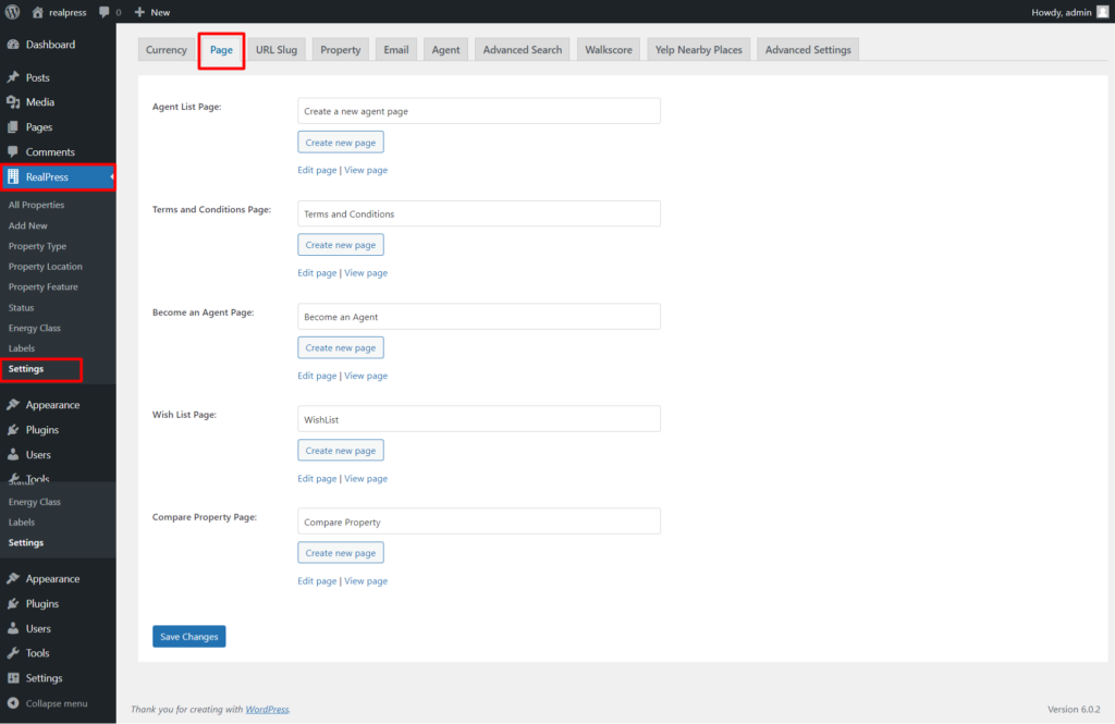 Page - Settings - ThimPress Docs
