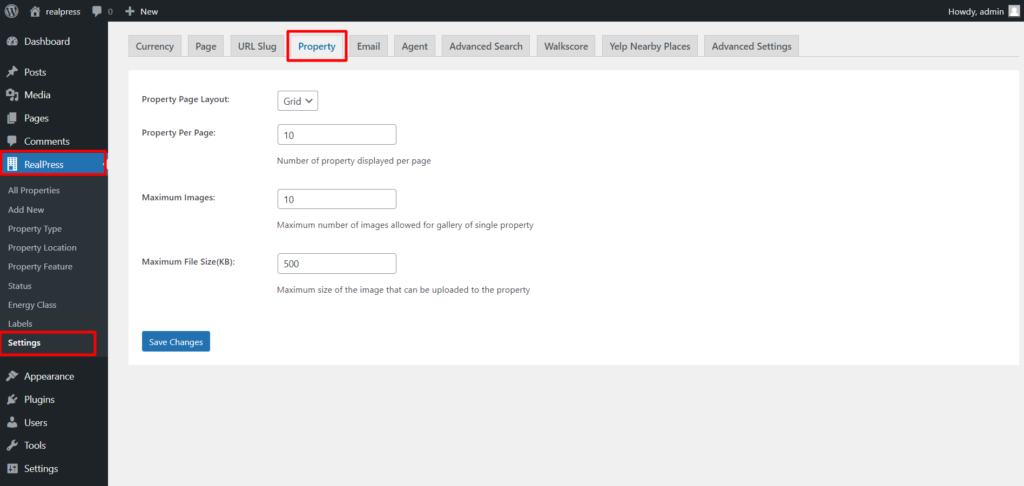 Property - Settings - ThimPress Docs