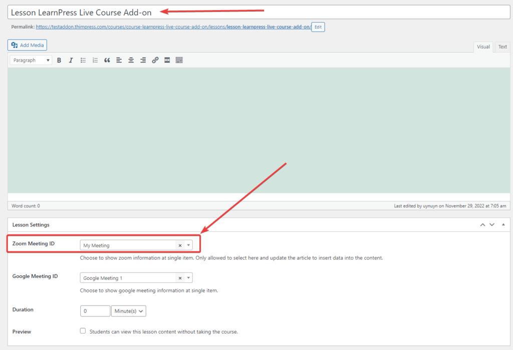 Set Up Zoom Meeting Live Course Addon for LearnPress ThimPress Docs