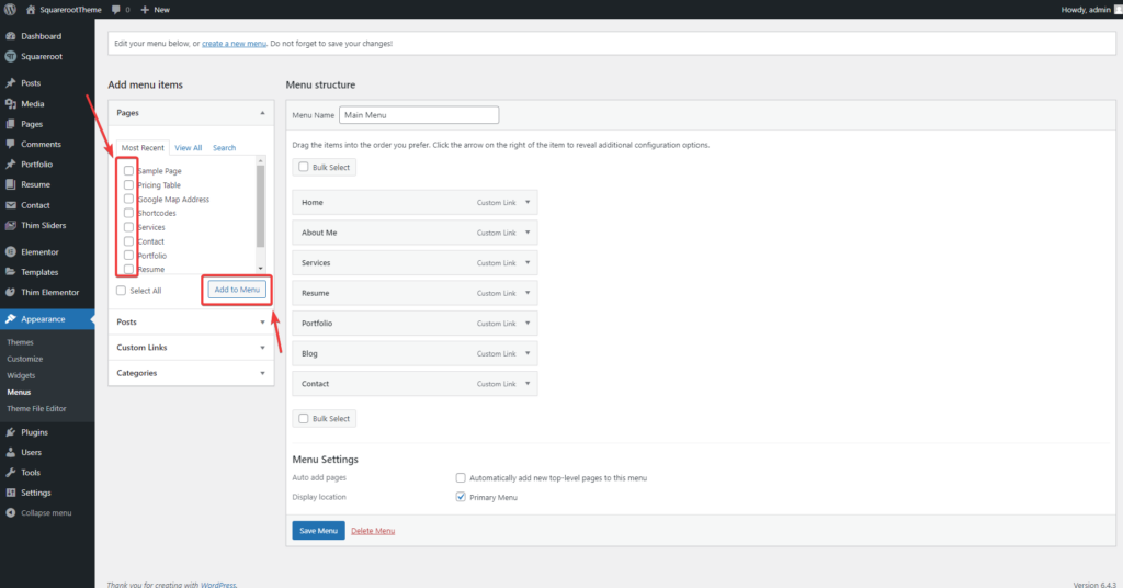 Setup Menu - Installation - ThimPress Docs